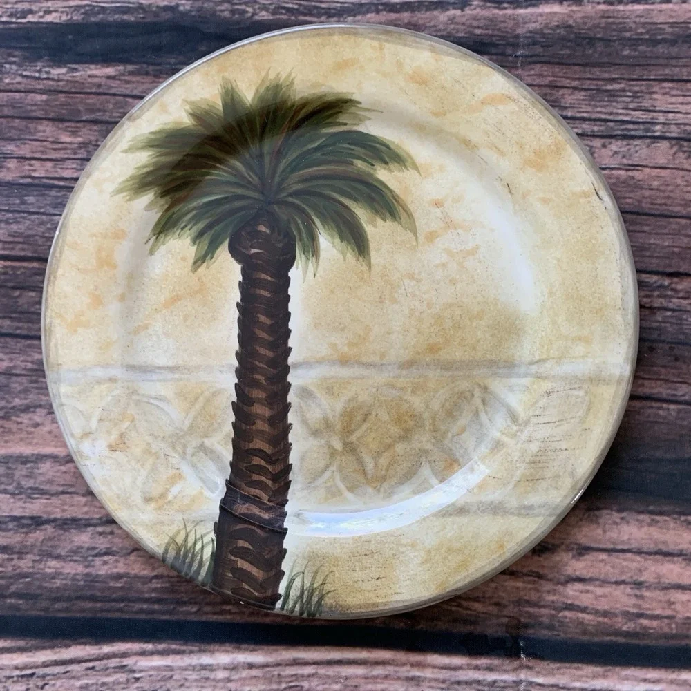 4 Tabletops Unlimited BELLAGIO Salad Lunch Plates Palm Tree 8.5
